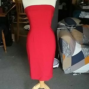 Red strapless dress